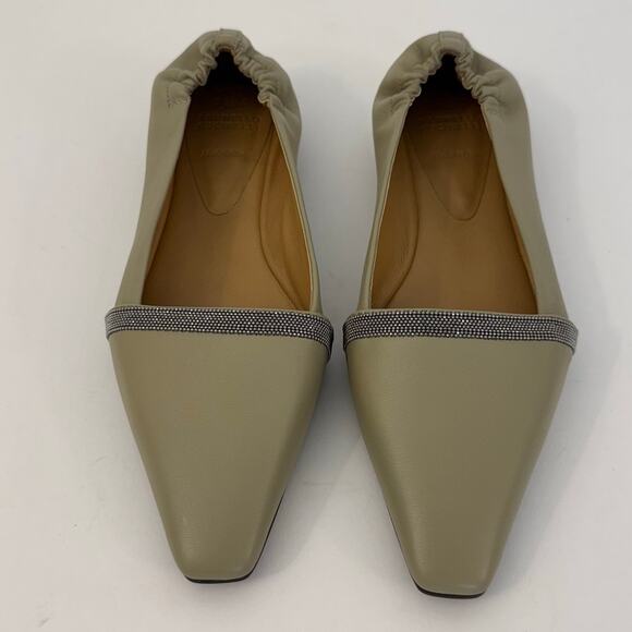 Brunello Cucinelli Leather Ballet Flats Semi-Pointed Beaded Accent 37.5 (US 7.5) - Picture 2 of 13